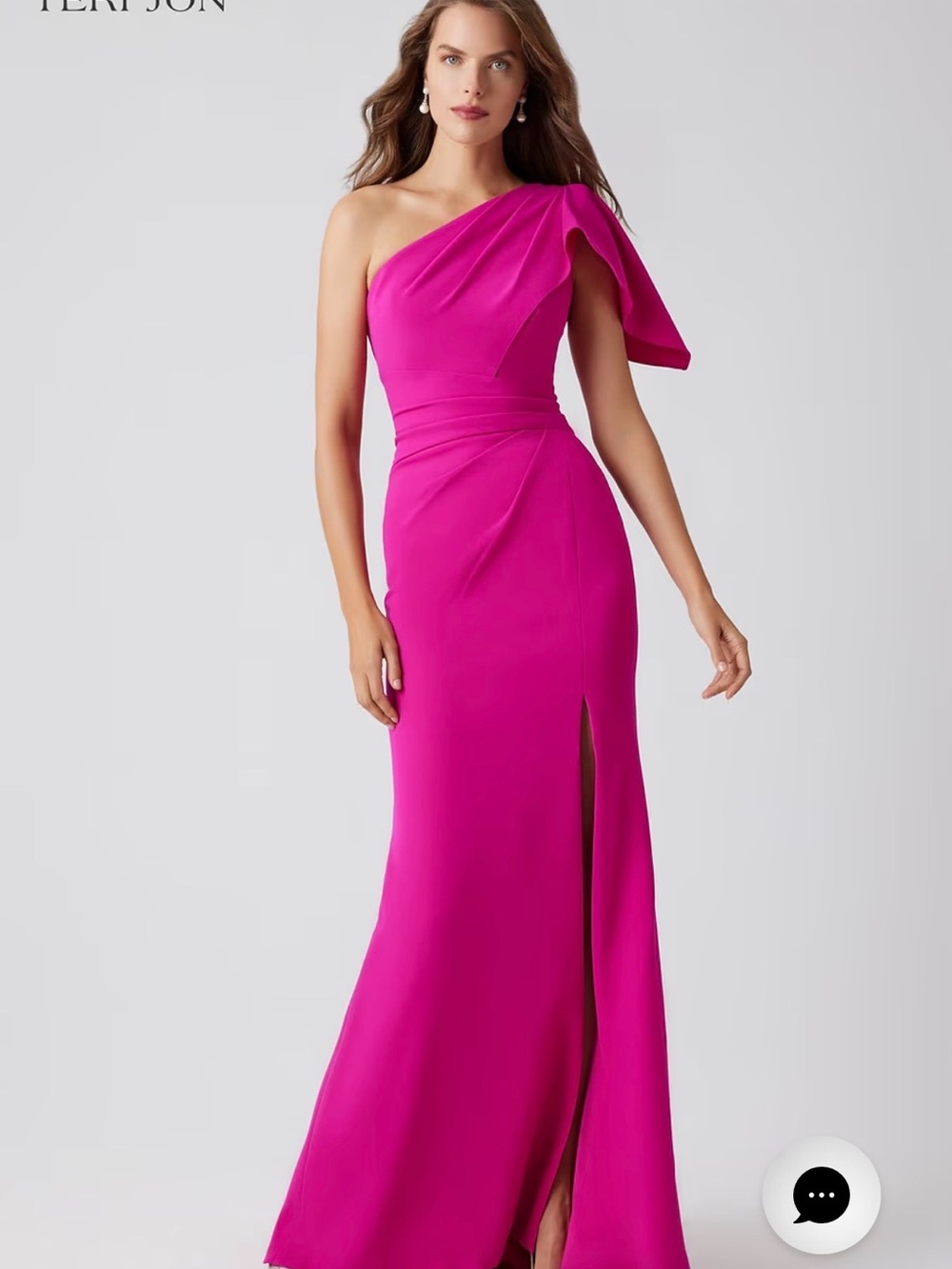 Teri Jon One-Shoulder Fuchsia Gown